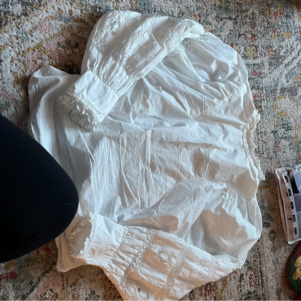 White Embroidered Cotton Blouse with Ruffle Collar - Picture 8 of 8